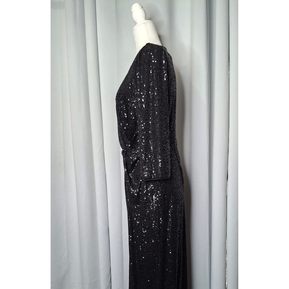 Alex Evenings Black Long Sequin Gown 3/4 Sleeve Formal Dress Size 12 - Picture 9 of 14